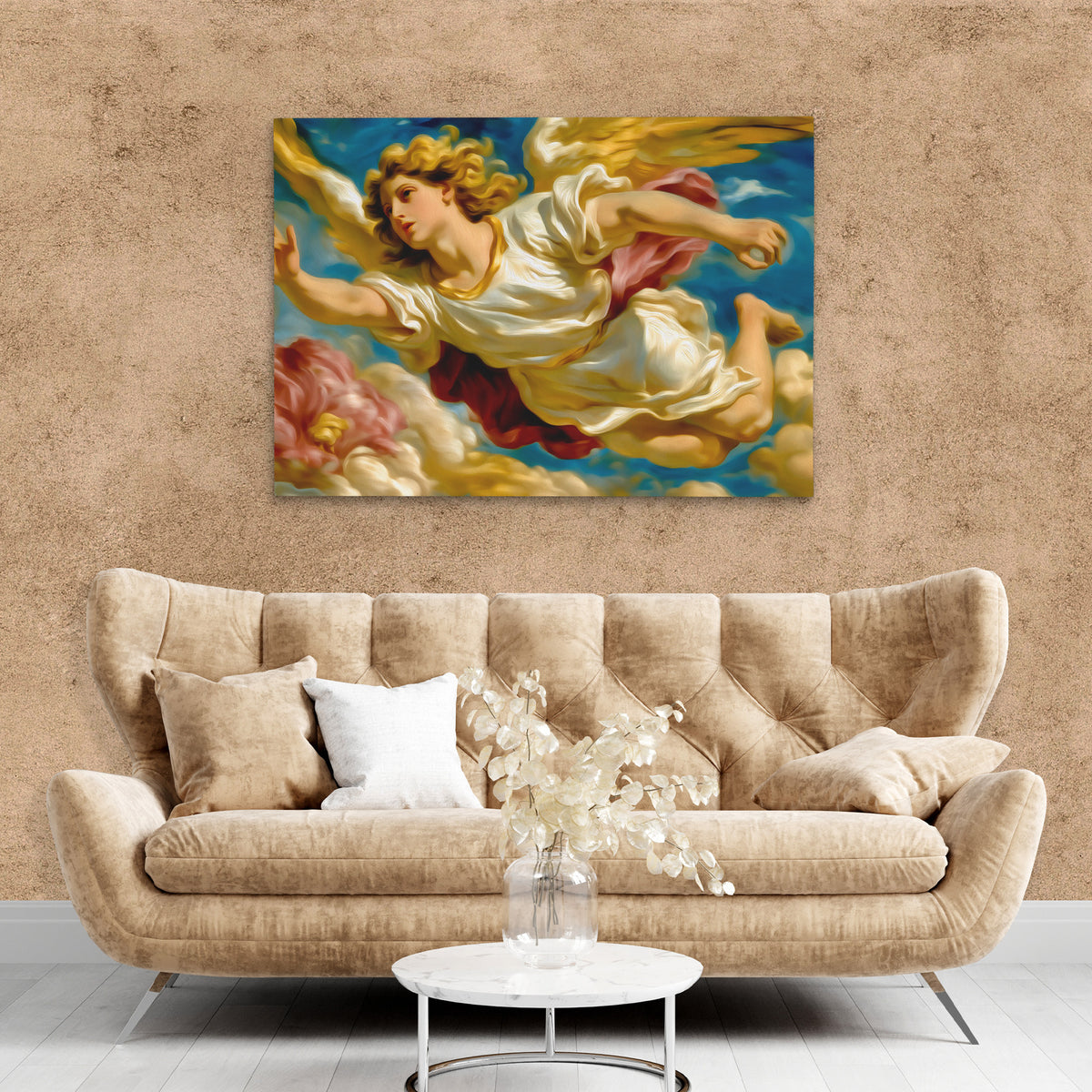 Angel's Golden Ascent - Wall Art in Black Frame