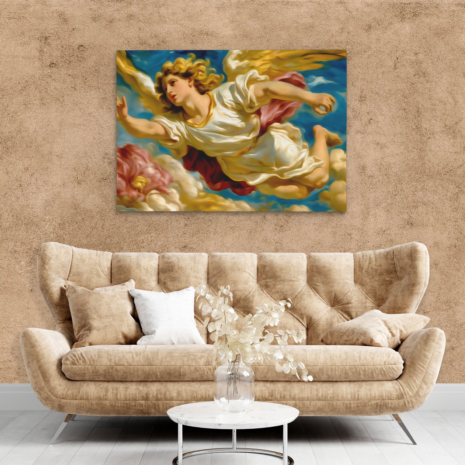 Angel's Golden Ascent - Angel Canvas Wall Art