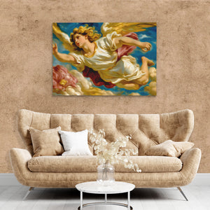 Angel's Golden Ascent - Wall Art in Black Frame