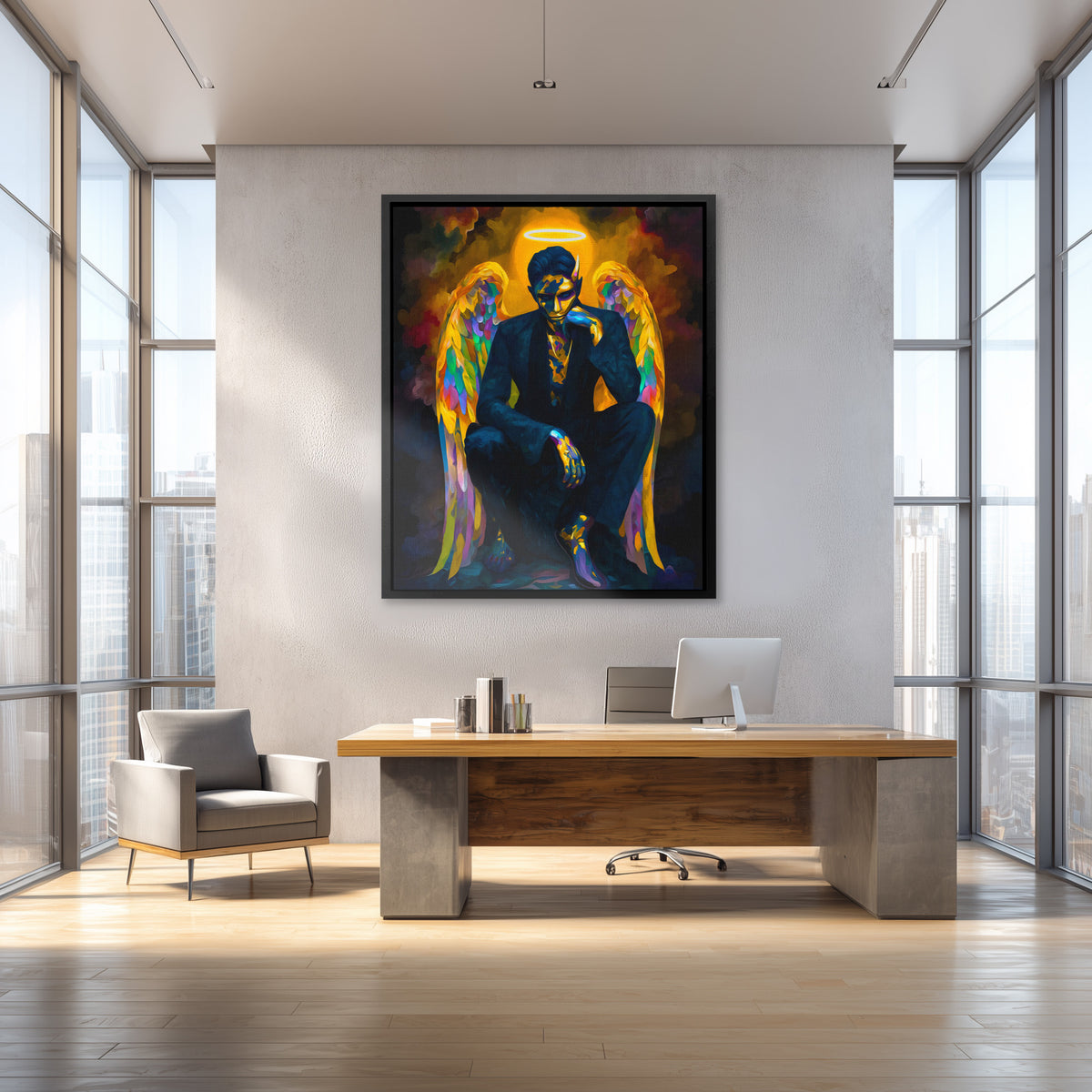 Angel's Weighty Crown - Figurative Wall Art in Black Frame