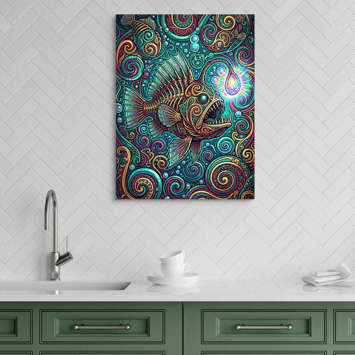 Anglerfish's Beacon — anglerfish's beacon sq green kitchen 1port flush print