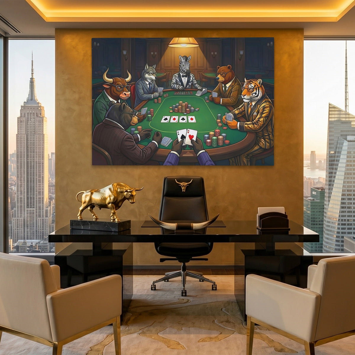 Animal Poker Night canvas wall art, room view