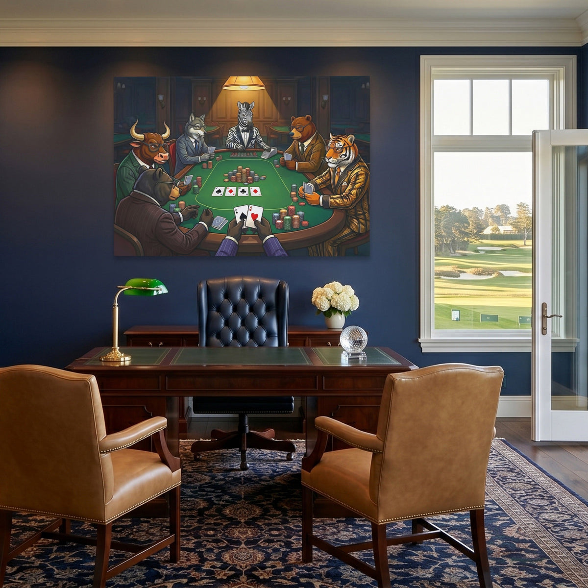 Animal Poker Night canvas wall art, room view