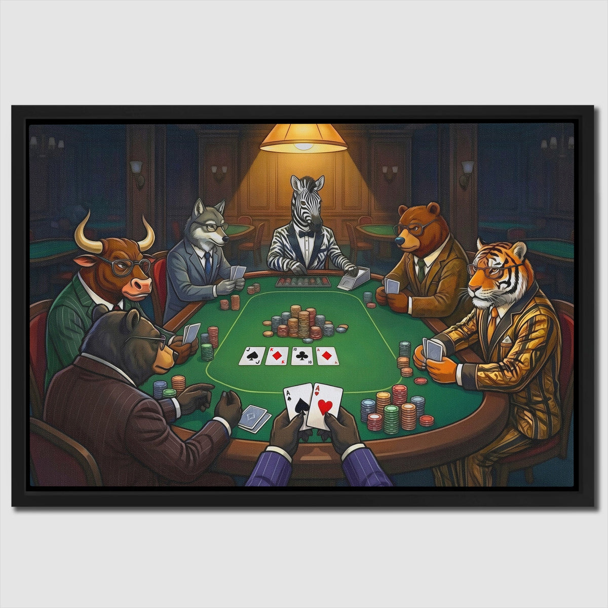 Animal Poker Night canvas wall art, room view