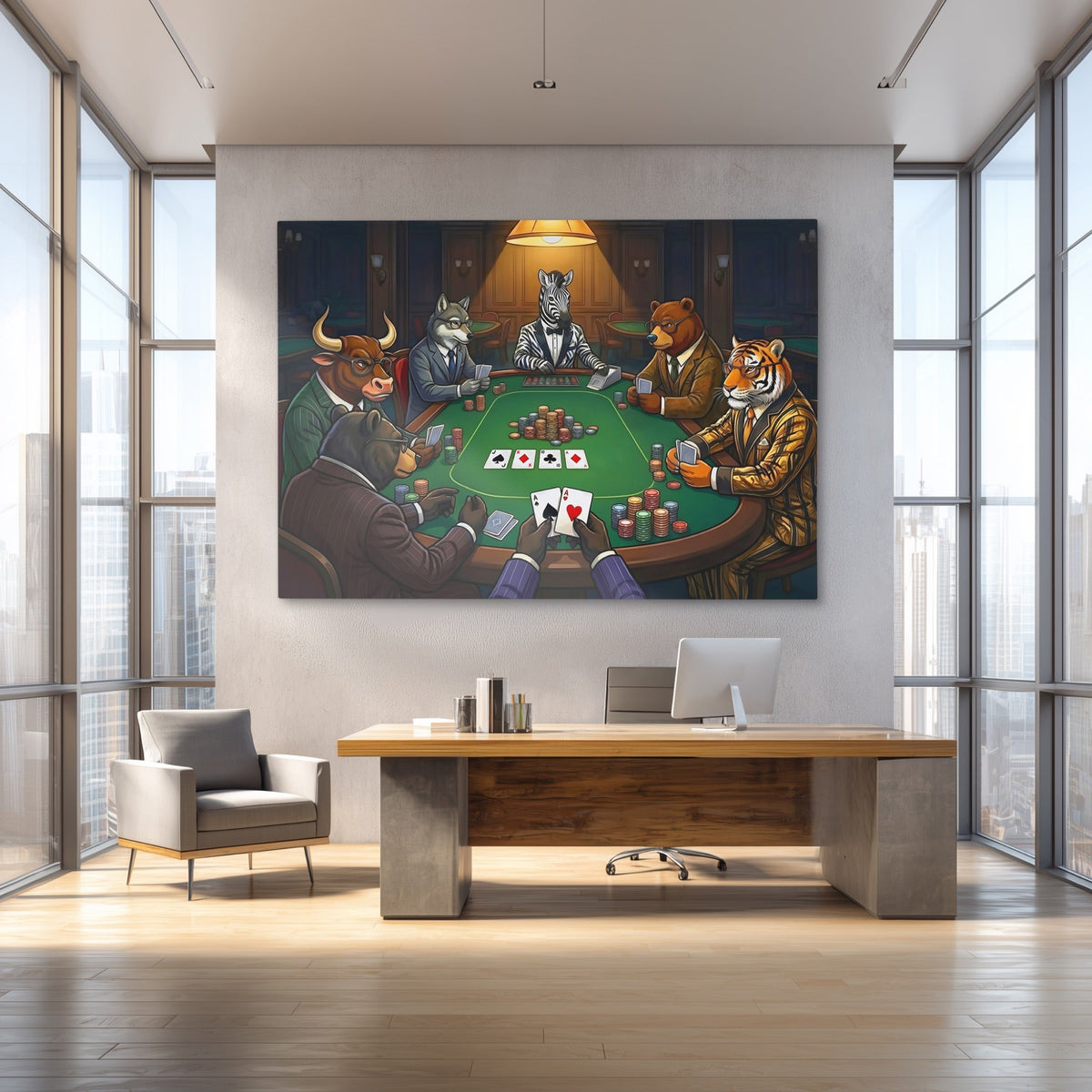Animal Poker Night canvas wall art, room view