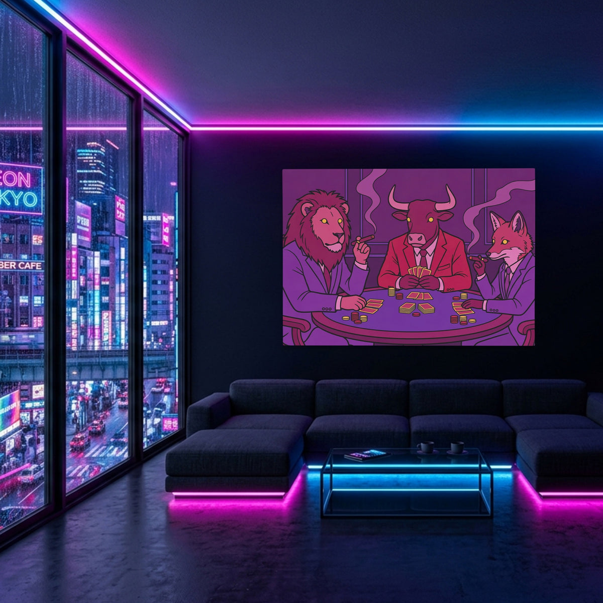 Animals Midnight Poker — Animals Midnight Poker Blue Pink Neon Room Land 6