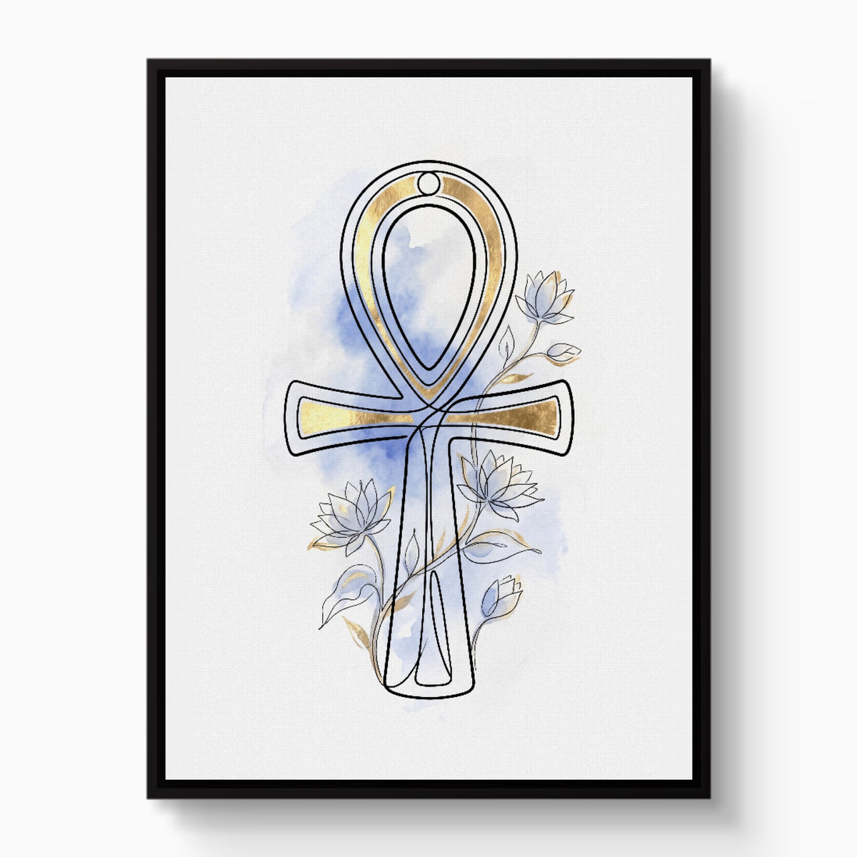 Ankh Golden Lotus — ankh golden lotus white studio framed black
