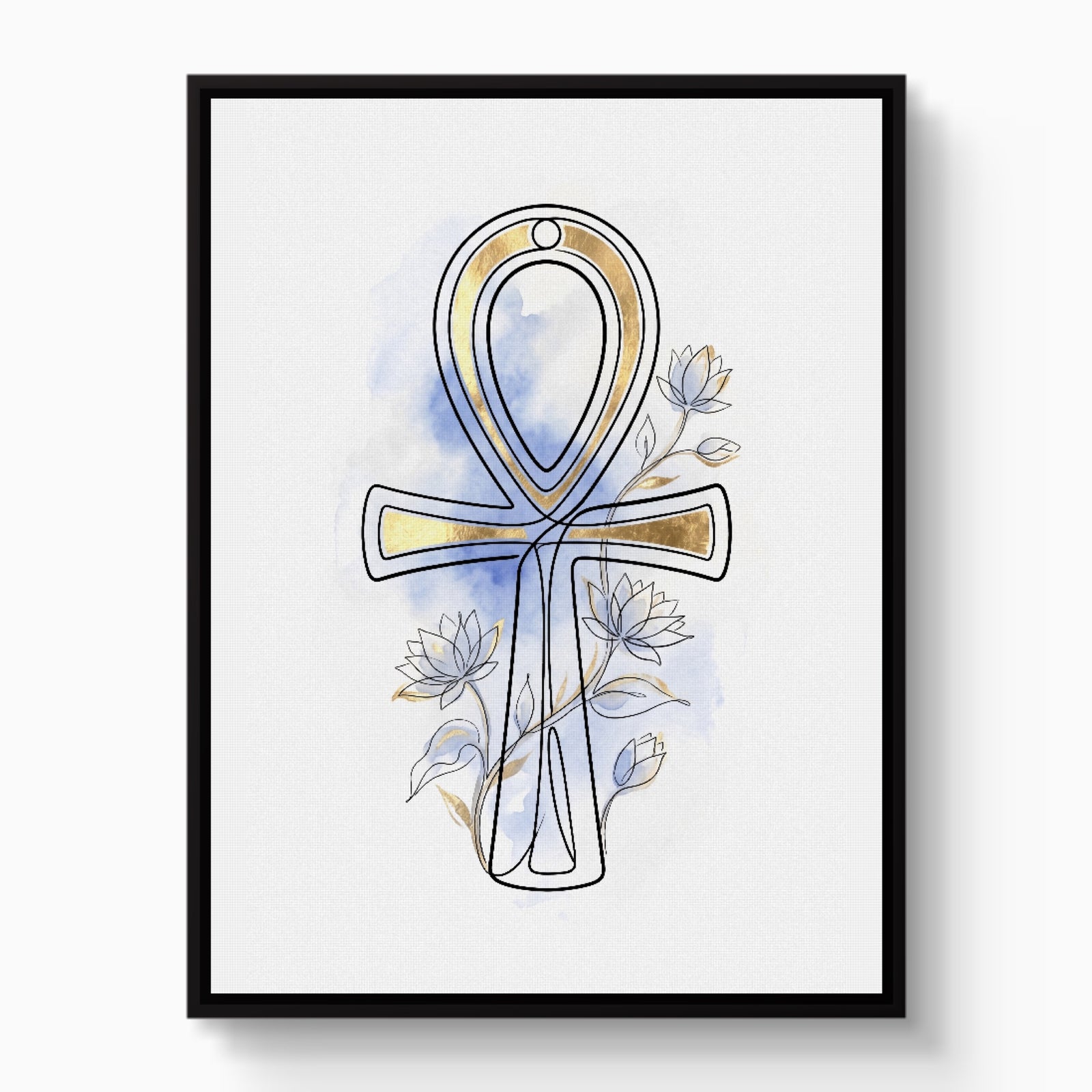Ankh Golden Lotus — ankh golden lotus white studio framed black