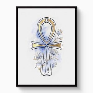 Ankh Golden Lotus — ankh golden lotus white studio framed black