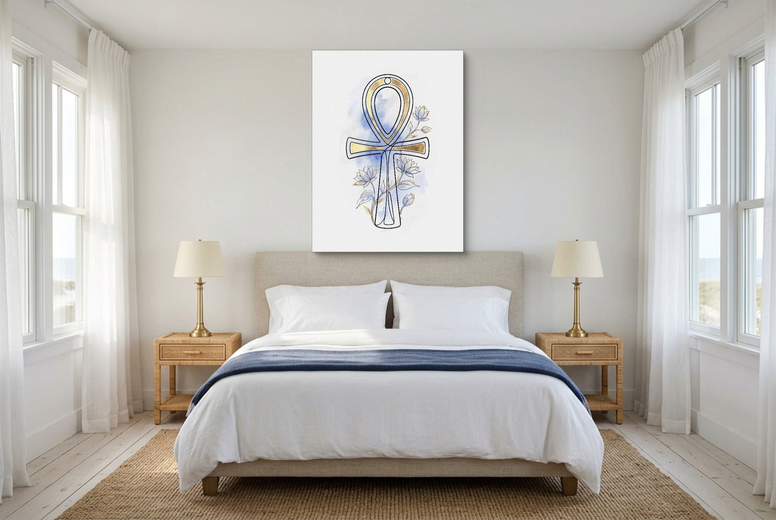 Ankh Golden Lotus — ankh golden lotus white studio framed black