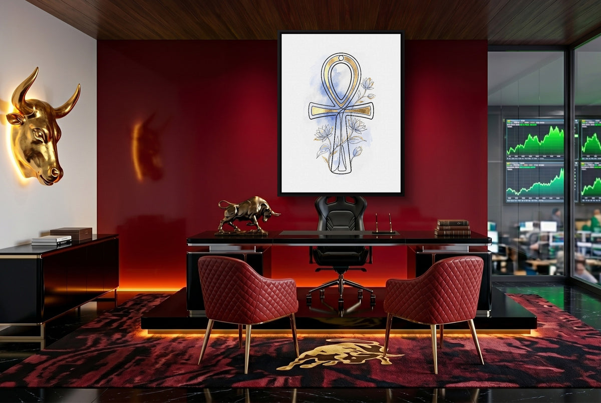 Ankh Golden Lotus — ankh golden lotus office with red carpet 1port framed black