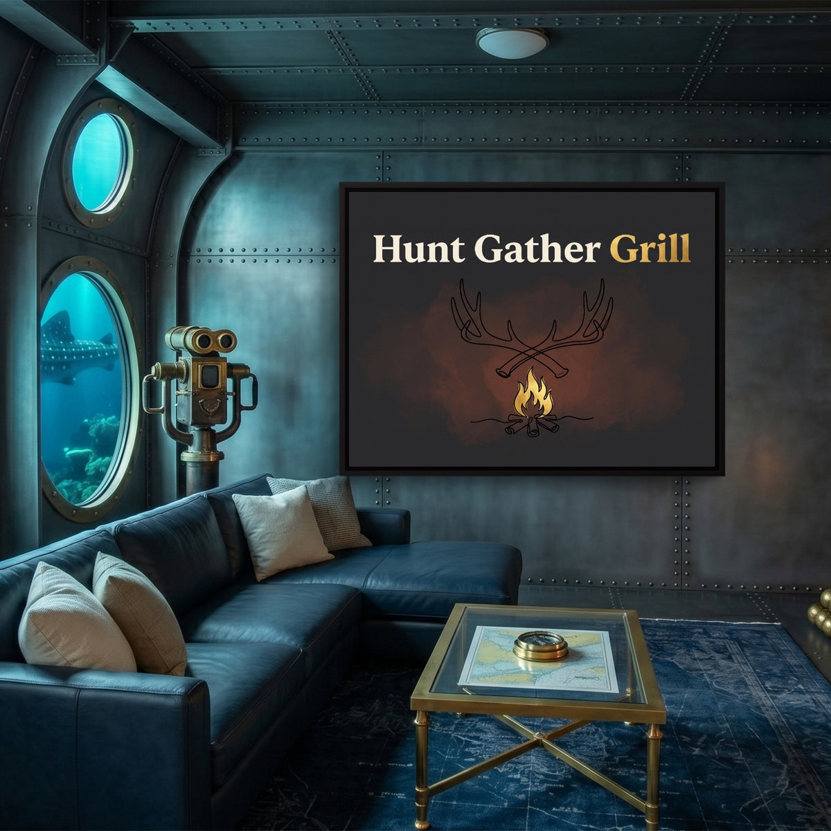 Antlers Campfire Glow — antlers campfire glow sq submarine wall 1land framed black