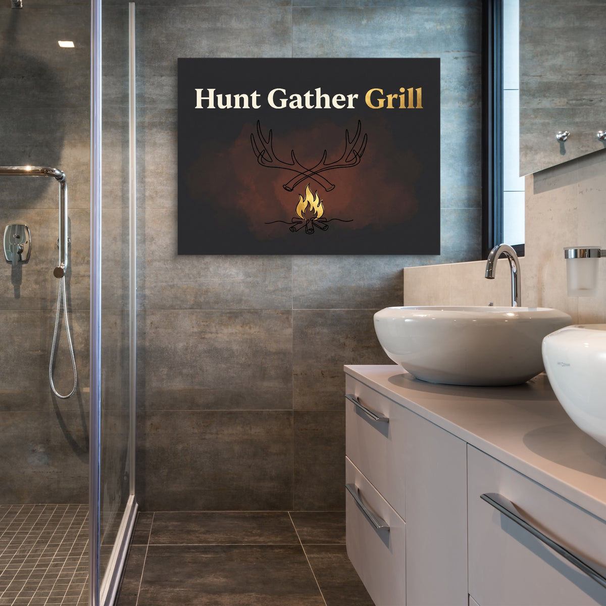 Antlers Campfire Glow — antlers campfire glow sq bathroom 1land flush print