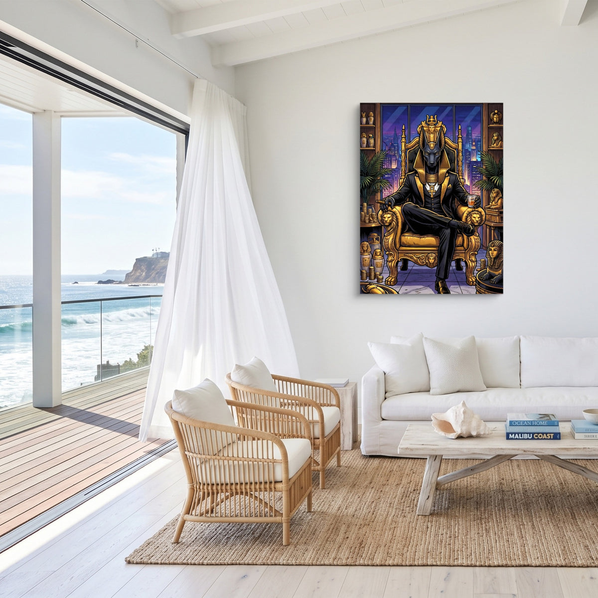 Anubis Throne Gold — anubis throne gold sq malibu beach 1port flush print