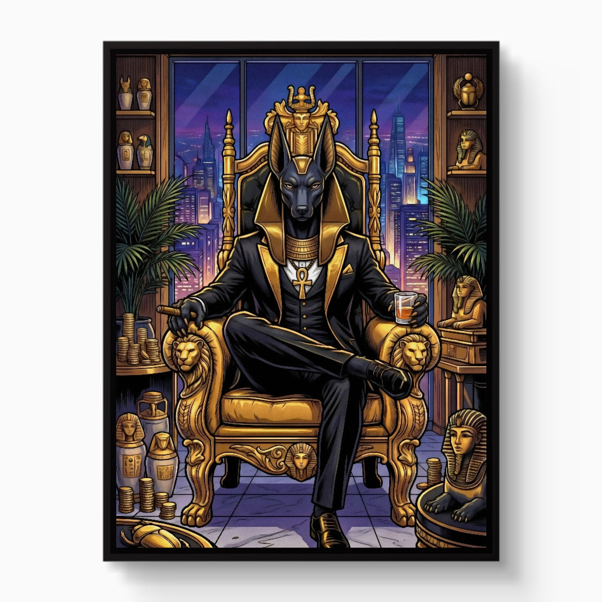 Anubis Throne Gold — anubis throne gold white studio framed black