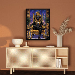 Anubis Throne Gold — anubis throne gold sq brown wall 1port framed black
