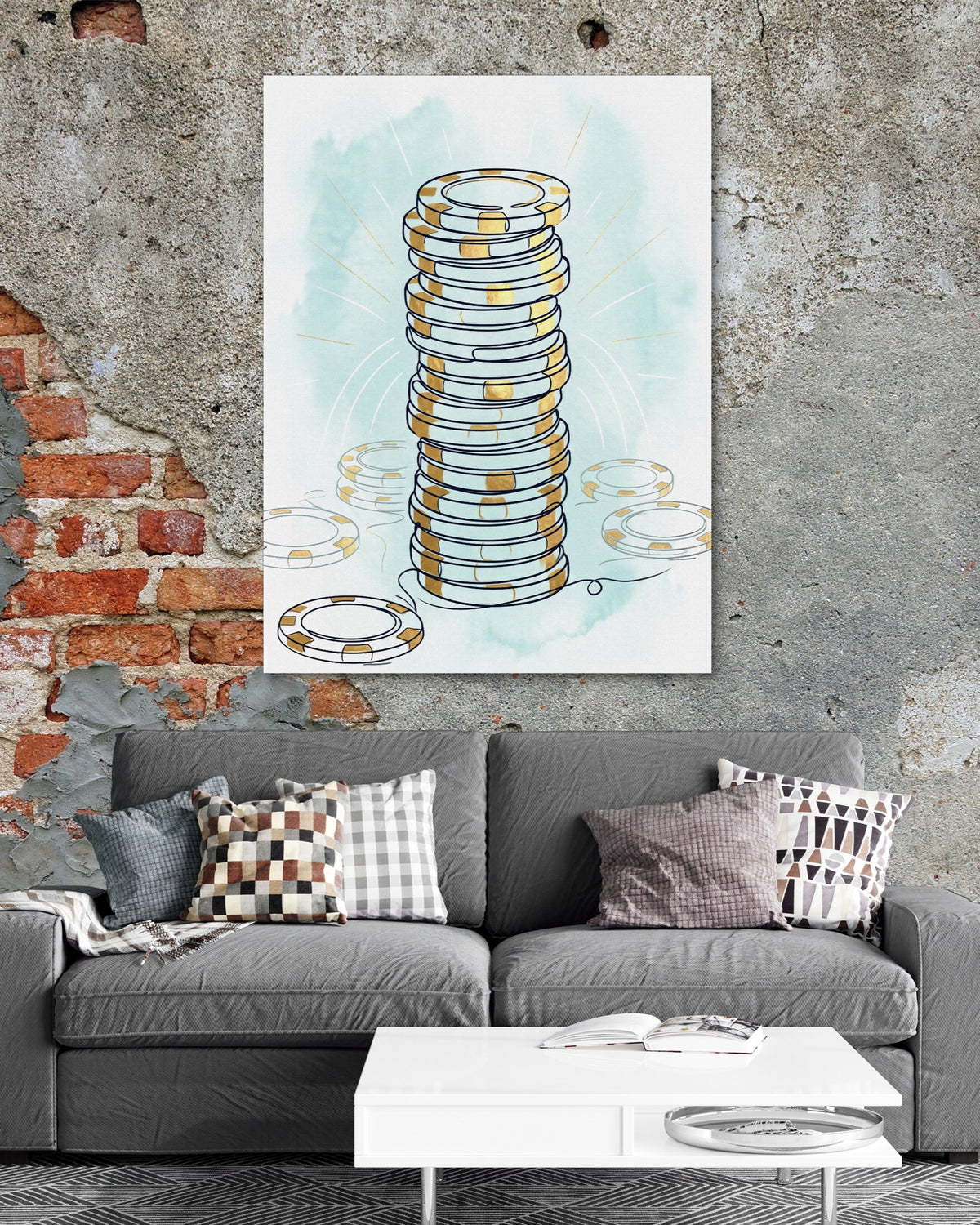 Aqua Wager — aqua wager psd exposed brick grey couch 1port flush print