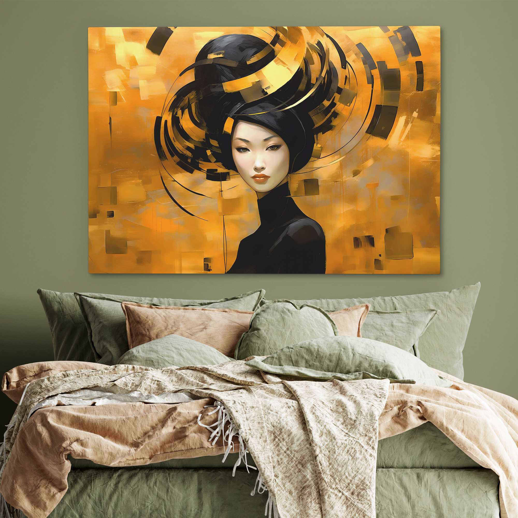 Asian Gold Canvas | Black Gold Portrait Art Asian Gold Canvas | Black Gold Portrait Art