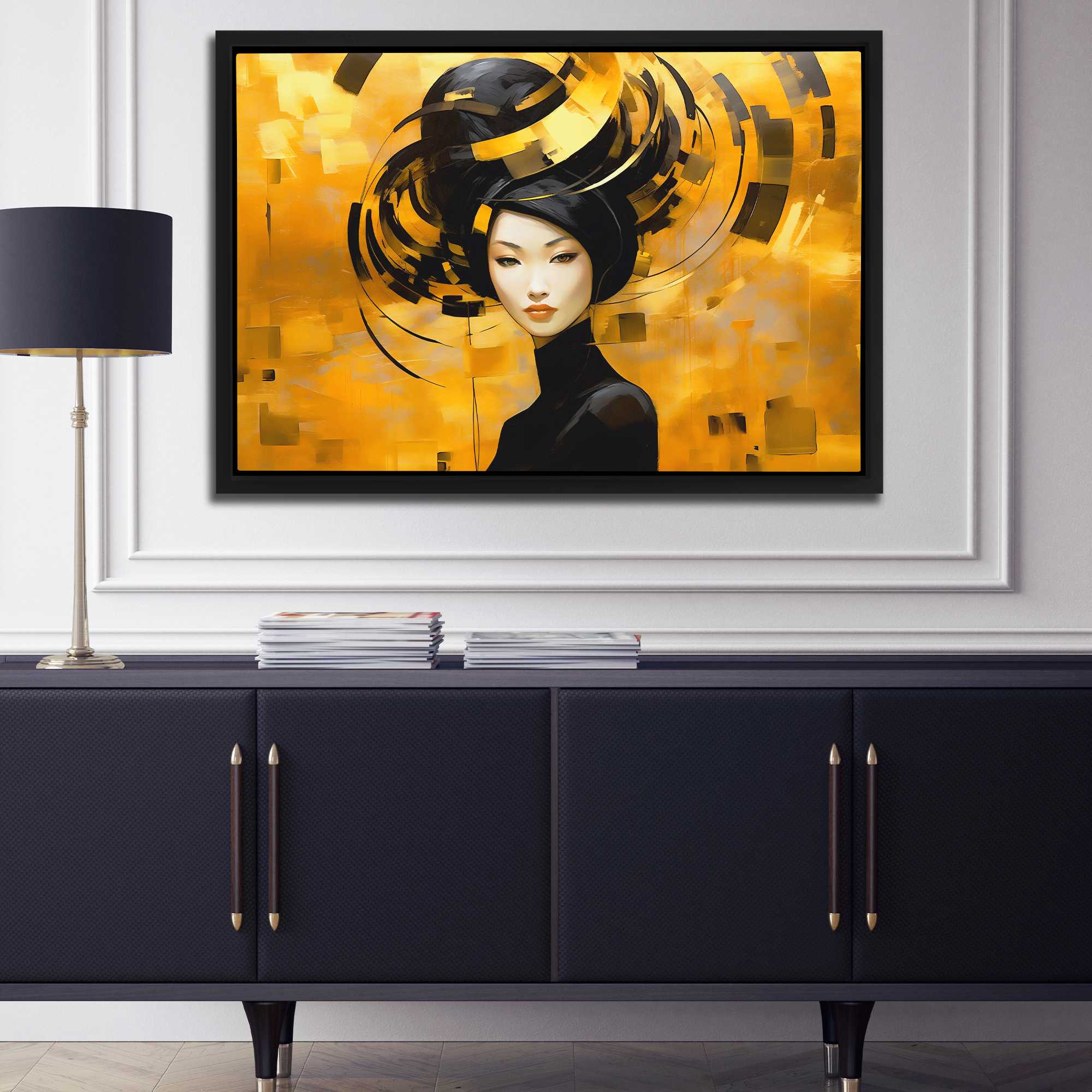 Asian Gold Canvas | Black Gold Portrait Art Asian Gold Canvas | Black Gold Portrait Art