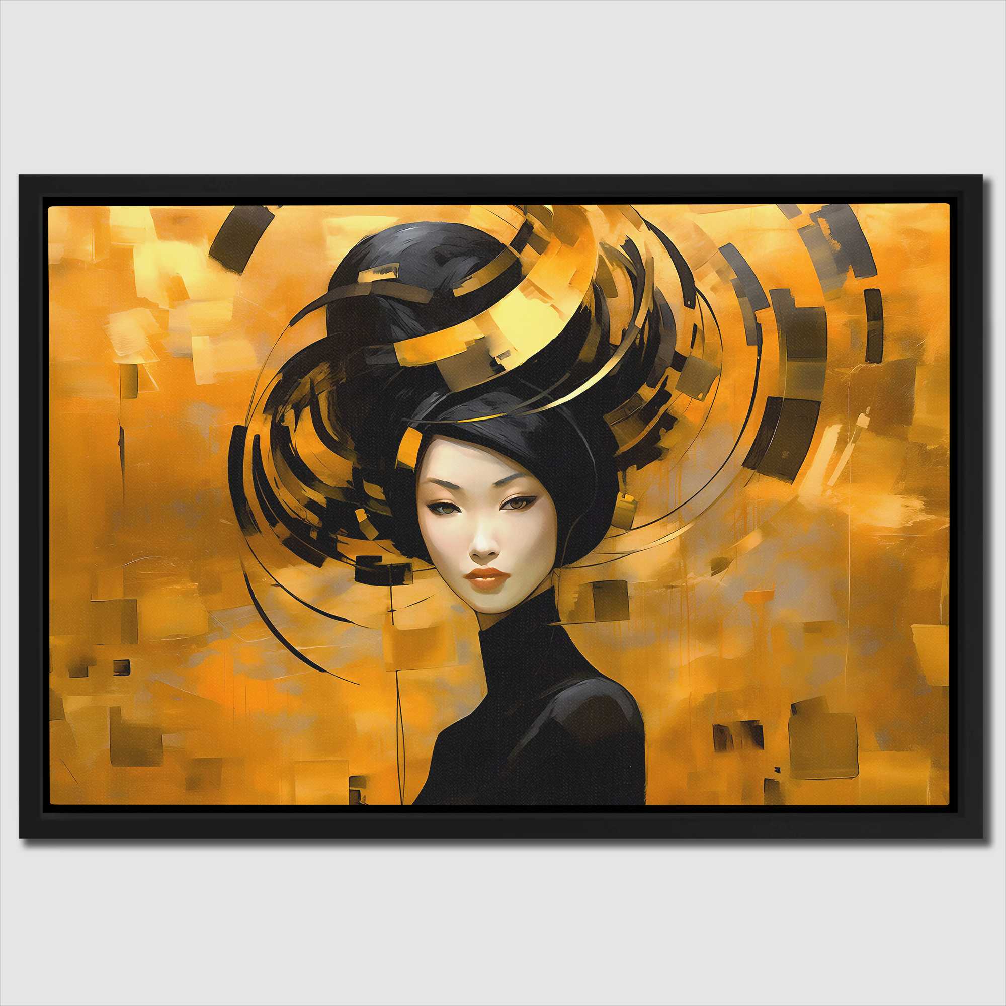 Asian Gold Canvas | Black Gold Portrait Art 24x18 / Canvas Wrap 1.25" (No Frame) Asian Gold Canvas | Black Gold Portrait Art 24x18 / Canvas Wrap 1.25" (No Frame)