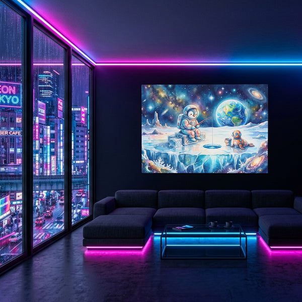 Astronaut Cosmic Fishing in a room