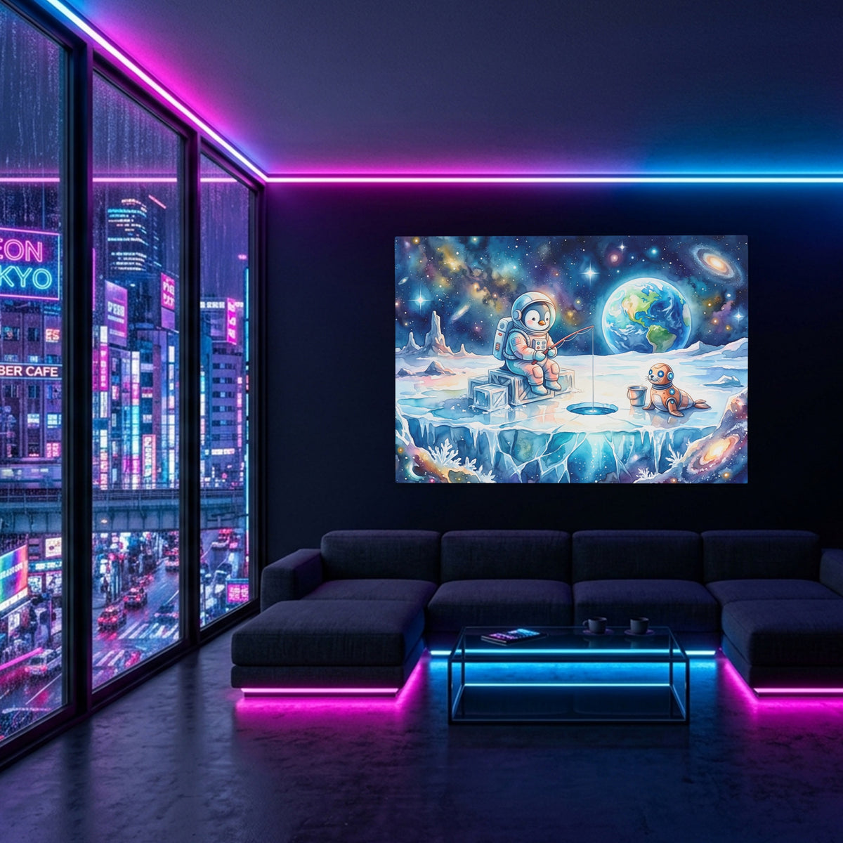 Astronaut Cosmic Fishing — Astronaut Cosmic Fishing Blue Pink Neon Room Land 11