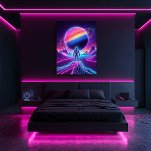 Astronaut Grid Vista — astronaut grid vista sq pink neon room 1port flush print