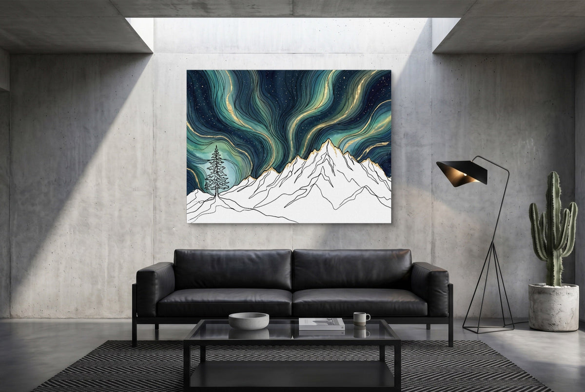Aurora Mountain Night - Luxury Wall Art