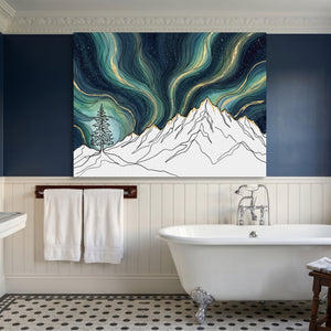 Aurora Mountain Night — aurora mountain night sq blue bathroom 1land flush print