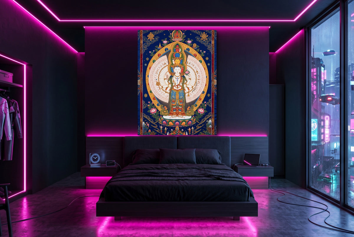 Avalokiteshvara Golden Radiance — avalokiteshvara golden radiance bedroom with neon lights 1port flush print