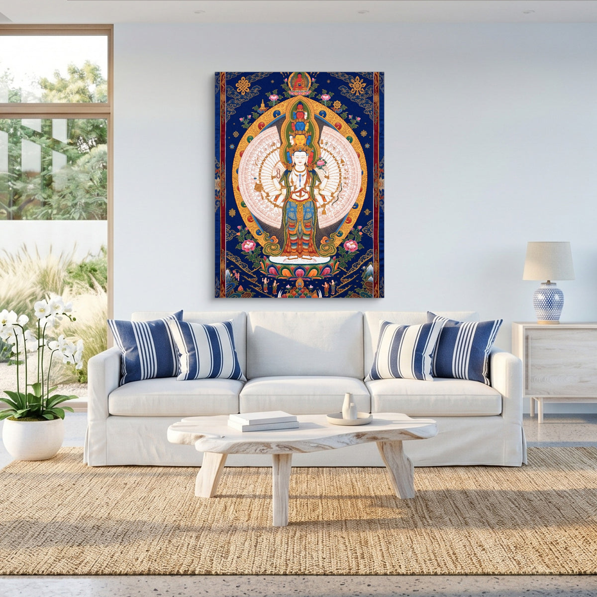 Avalokiteshvara Golden Radiance — avalokiteshvara golden radiance sq beach house 1port flush print