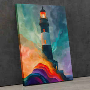 a painting of a lighthouse on a wall