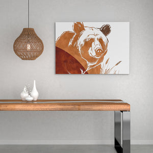 a picture of a bear on a wall above a table