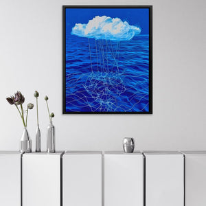 a painting of a cloud floating in the ocean