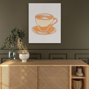 a painting of a cup of coffee on a wall