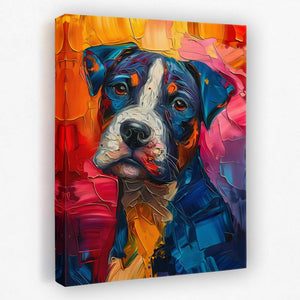 a painting of a dog on a canvas