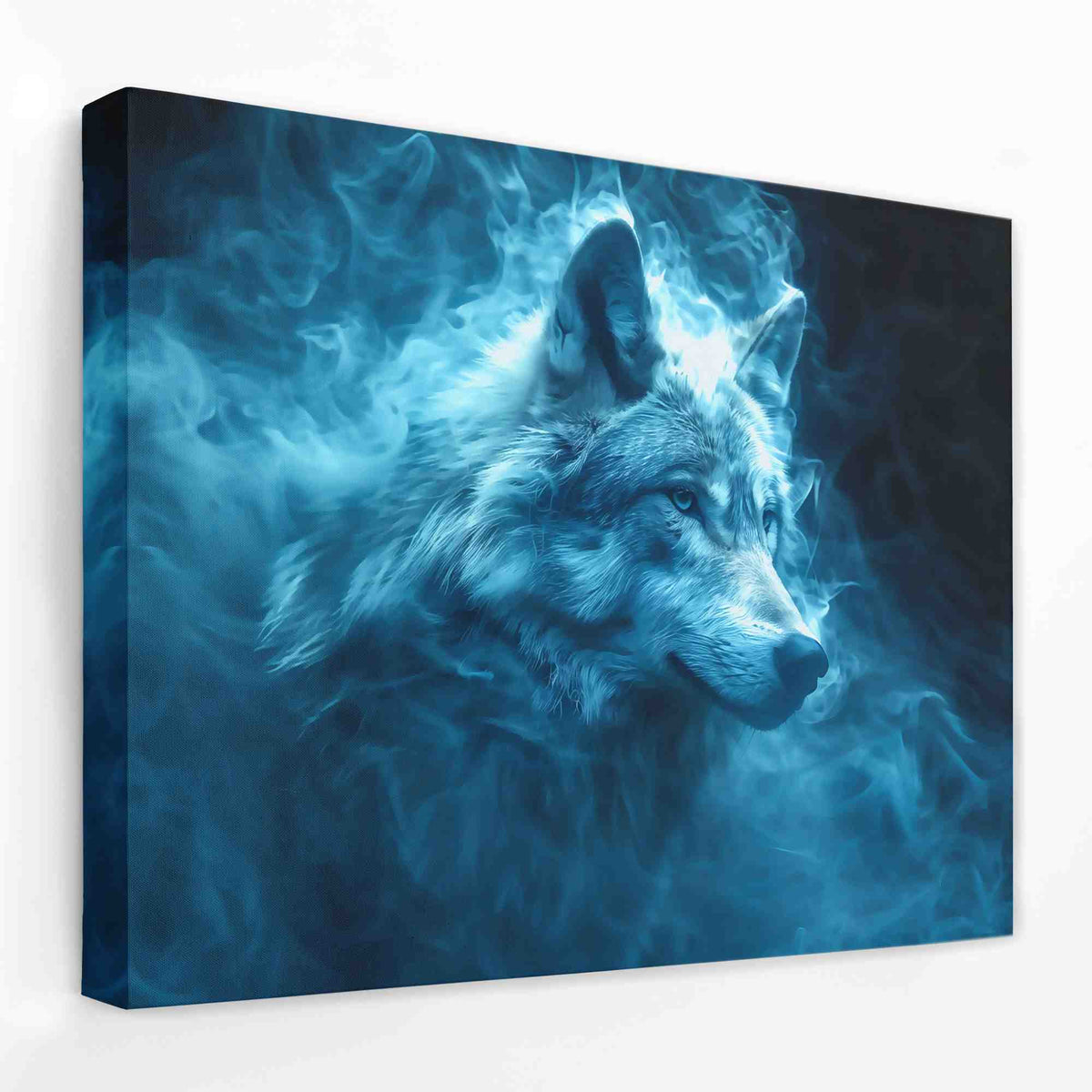 a painting of a wolf on a blue background