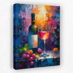 a painting of a bottle of wine and a glass of wine