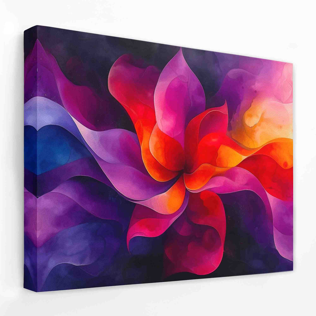 a painting of a colorful flower on a white wall