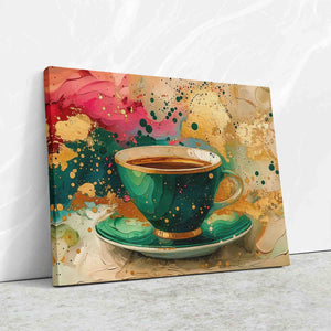 a painting of a cup of coffee on a saucer