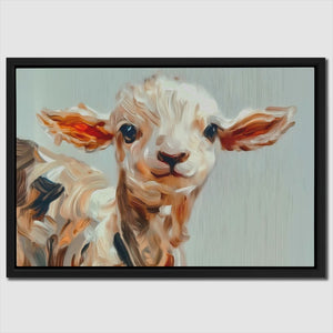 a painting of a sheep with a black frame