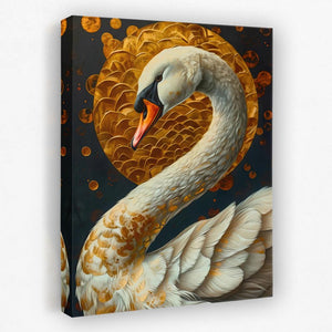 a painting of a swan on a black background