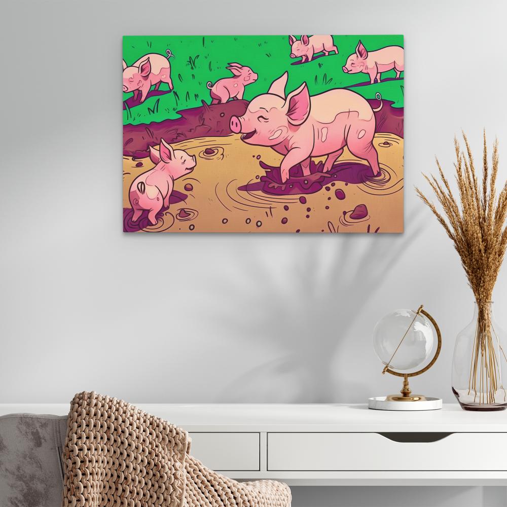 a painting of pigs playing in the mud