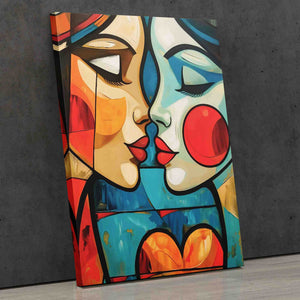 a painting of two women kissing each other