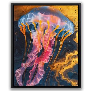 a painting of a jellyfish in a black frame