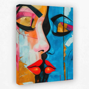 a painting of a woman's face on a canvas