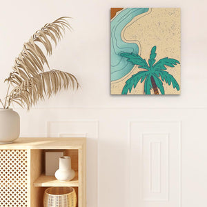 a painting of a palm tree on a wall