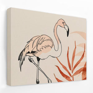 a painting of a pink flamingo on a beige background