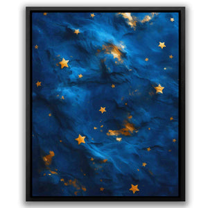 a painting of gold stars on a blue background