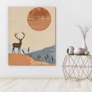 a painting of a deer standing on a hill